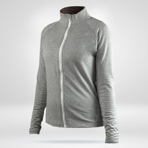 Women's French Terry Full Zip Up shirt - Light Grey