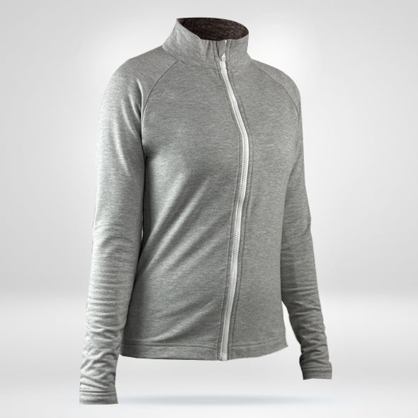 Women's French Terry Full Zip Up shirt - Light Grey